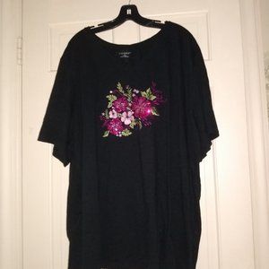 Catherines Black shirt with Pink floral sequin designs Size 5x